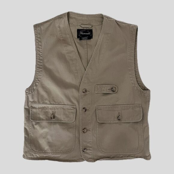 Faconnable Tan Khaki Cotton Outdoor Gorpcore Hiking Mens Casual Utility Vest - M - Picture 1 of 7
